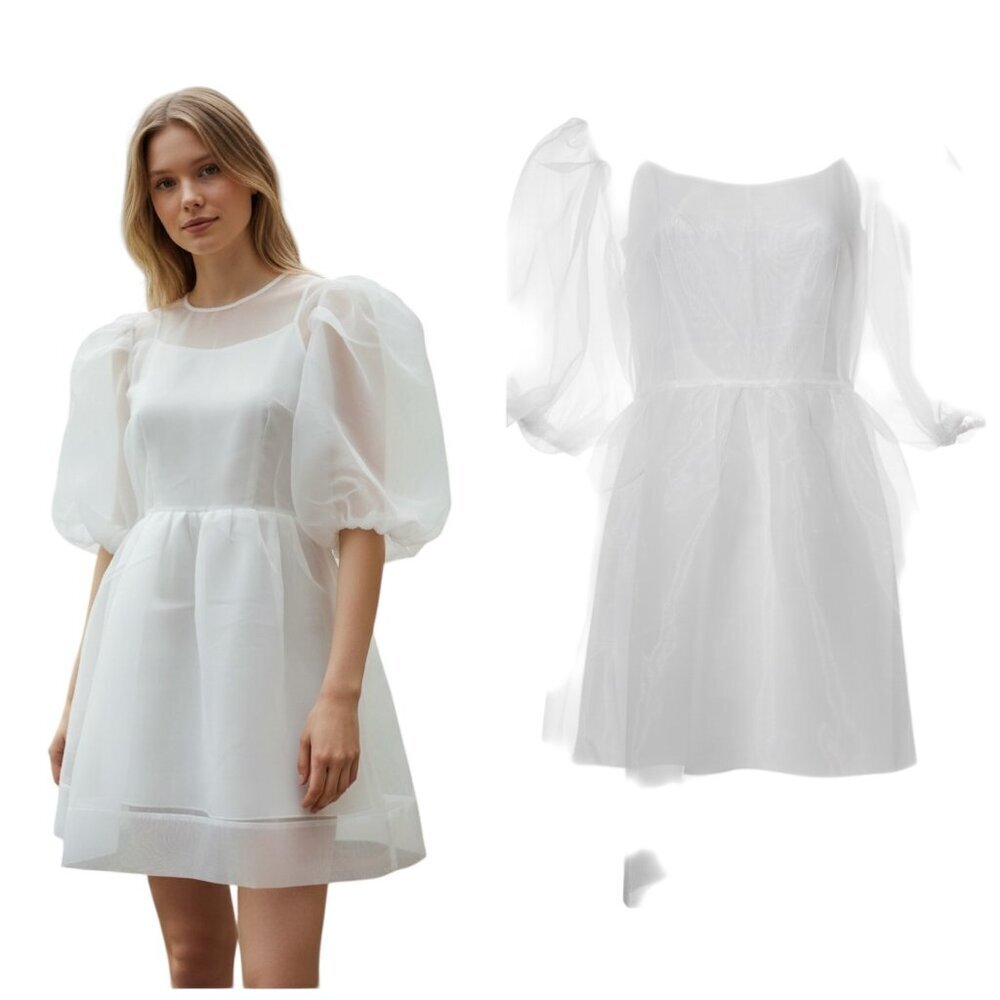 Amanda Uprichard White Organza Overlay Mini Dress XS Bridal Bow